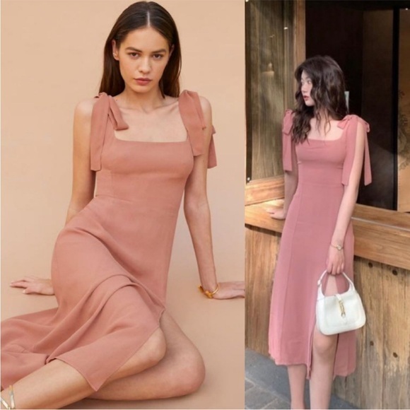 Reformation Dresses & Skirts - Reformation Dress Twilight Midi Sleeve Tie in Praline Pink